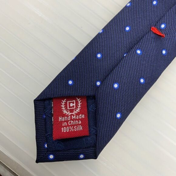 Chaps Mens Tie Blue Polka Dot Silk Business Work Designer Necktie (E3) - Picture 5 of 6